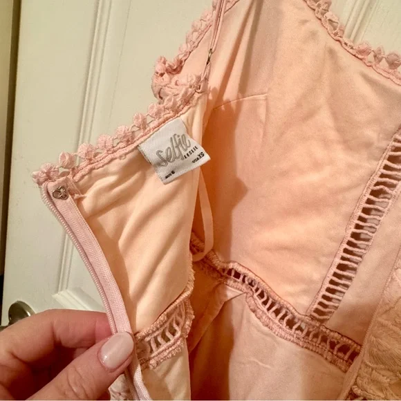 Selfie Leslie- Hali Frill Strap Crochet Overlay Pink Mini-Dress - Size XS. - Picture 5 of 8